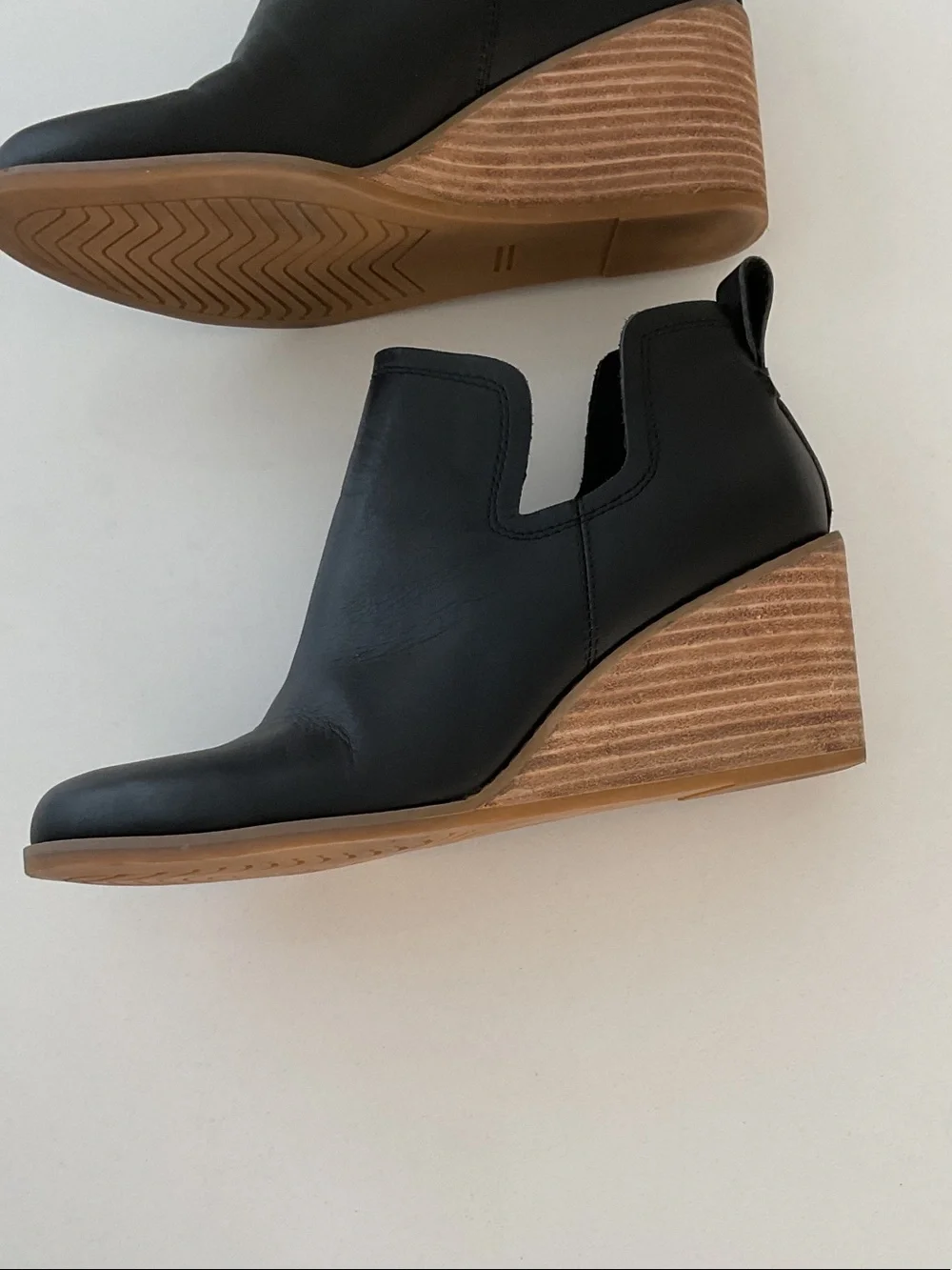 TOMS Wedge Ankle Booties - Black Leather